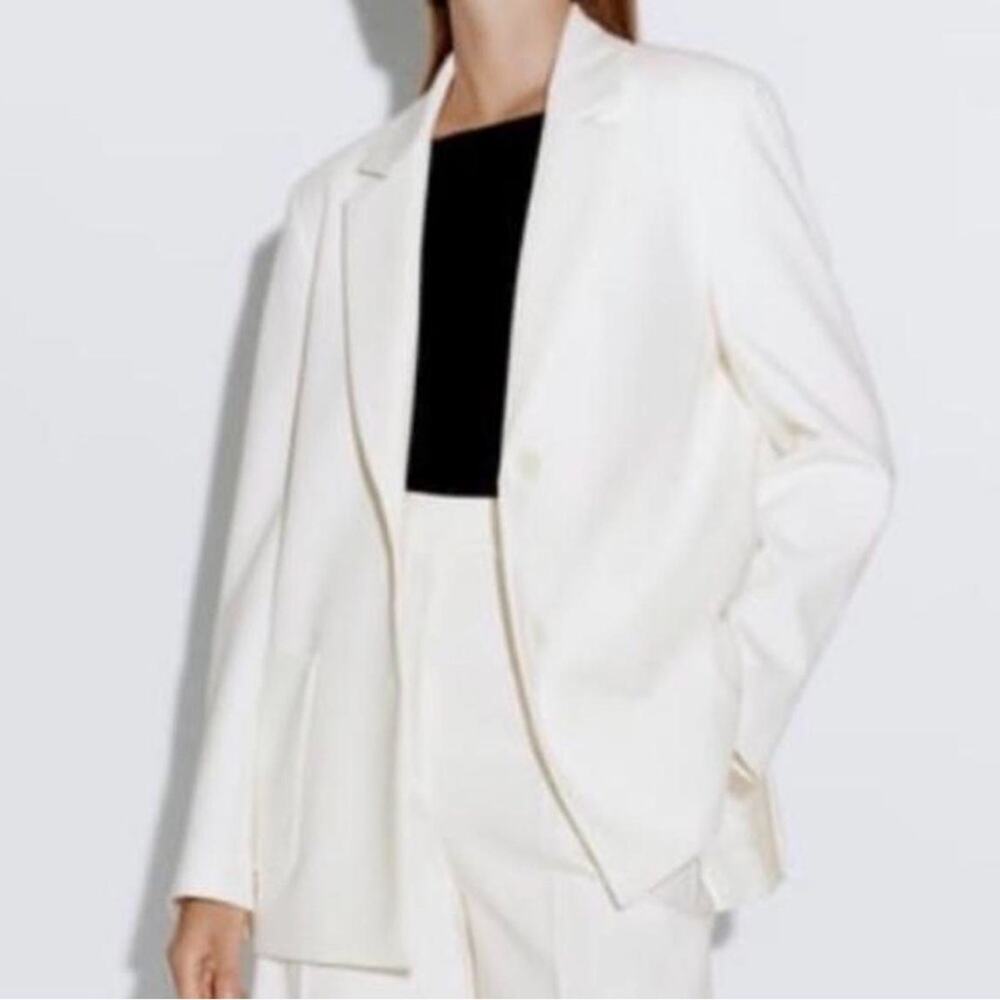 ZARA Straight Cut Patch Square Pocket Blazer White Size S